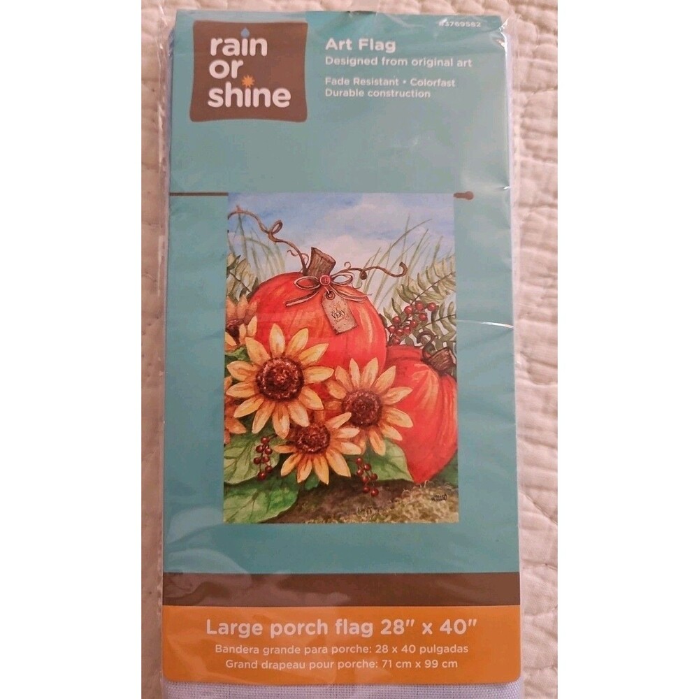 Rain or Shine Large Porch 28x40 Pumpkins & Sunflowers Art Flag Fade Resistant